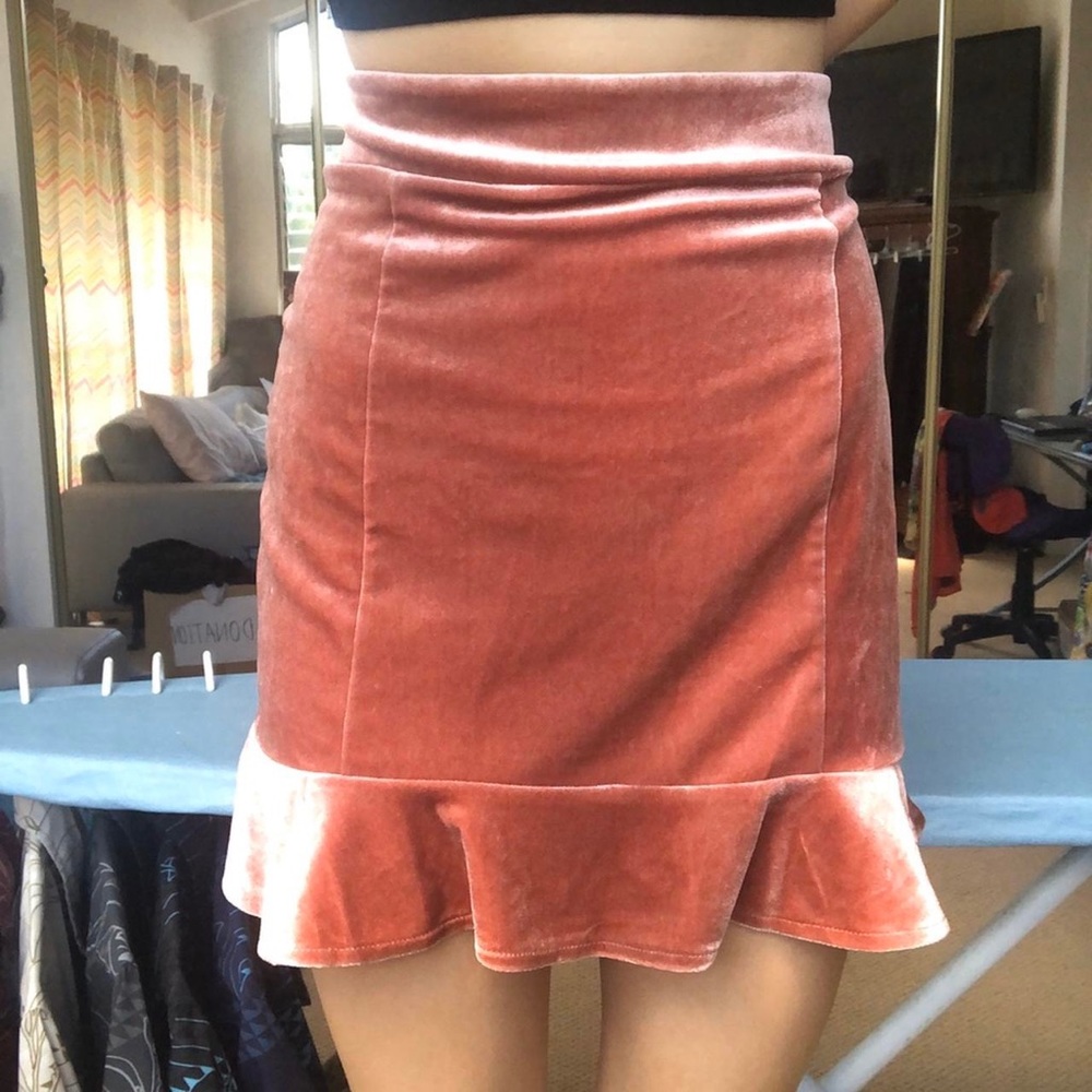 Velvet Pink Mini Ruffle Skirt